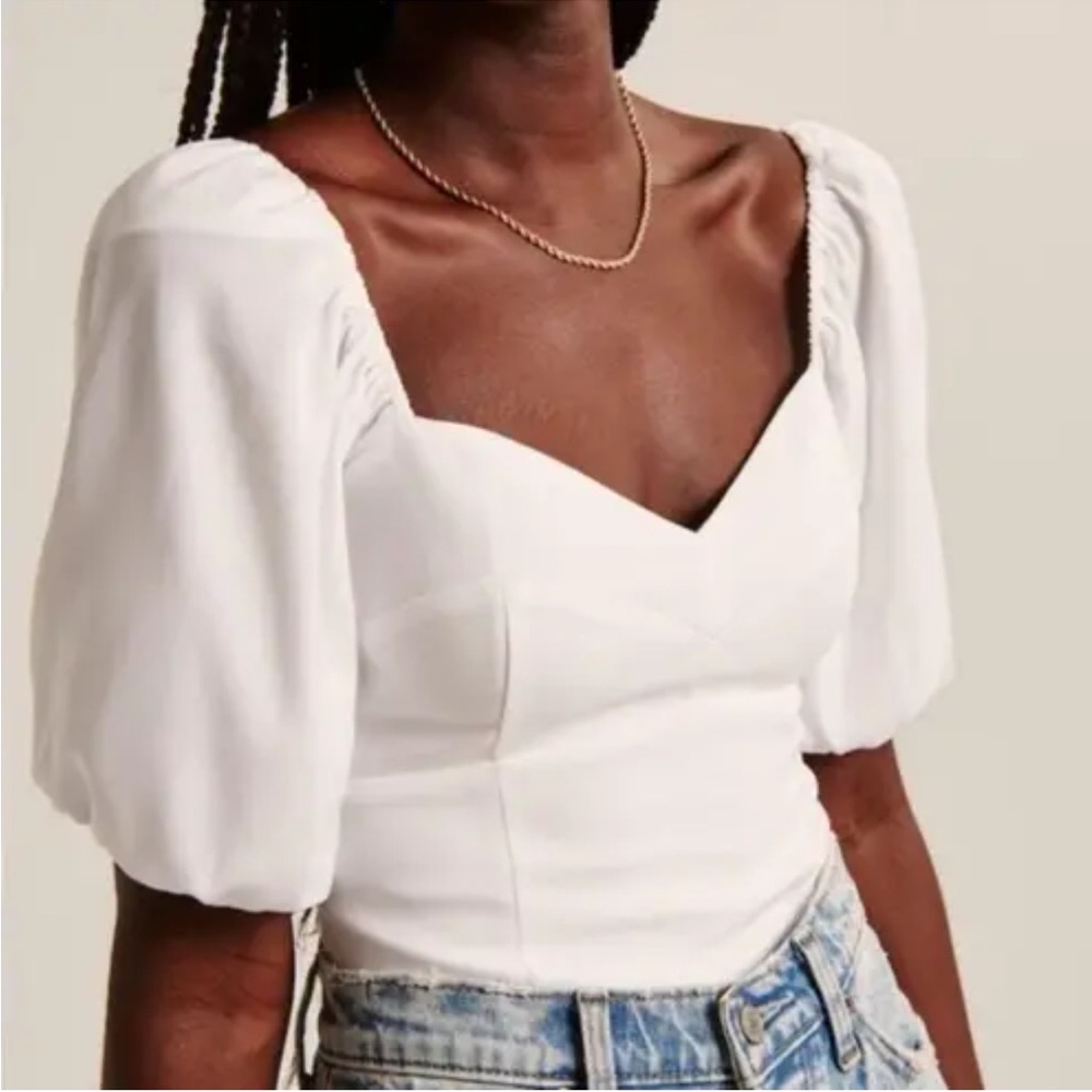 Abercrombie & Fitch Puff Sleeve Corset Sweetheart Top White XL